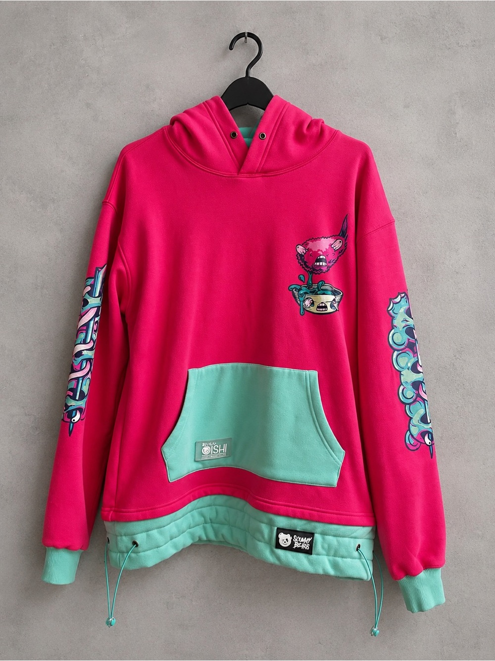 Scummy Bears Pink Mint Graphic Hoodie XS Streetwear Rave
